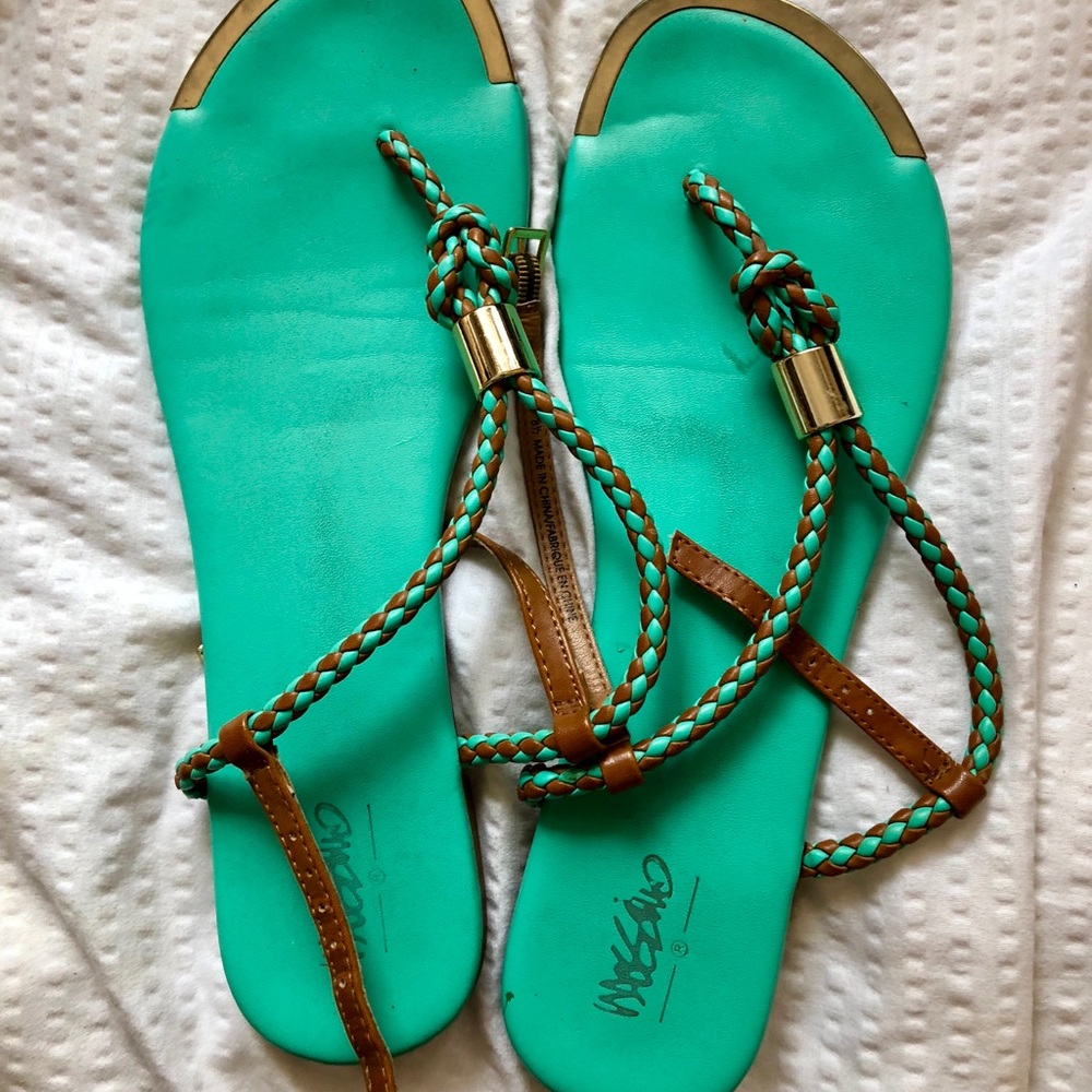 Massimo Turqoise/Tan/Gold sandals size 8.5